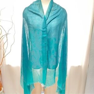 NWT Eileen Fisher Jacquard Botanical Cotton Scarf Dragonfly color